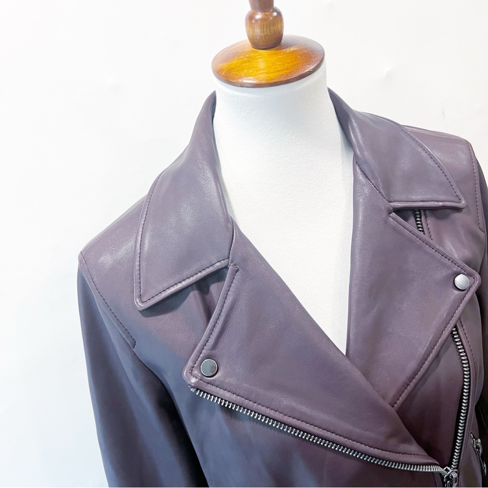 Reiss Geo Leather Jacket in Oxblood - Picture 10 of 13